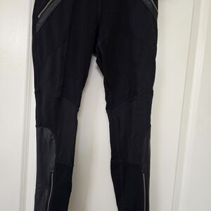 Athleta Black Moto Leggings W Leather Panels Zippers Sz S EUC